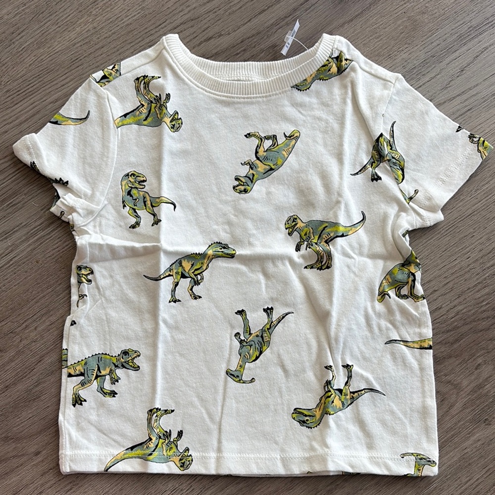Old Navy Green and White Dinosaur Print Short Sleeve Tee